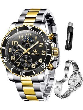 Mens Silver And Black Stainless Steel Chronograph Analog Waterproof Luxury Watch